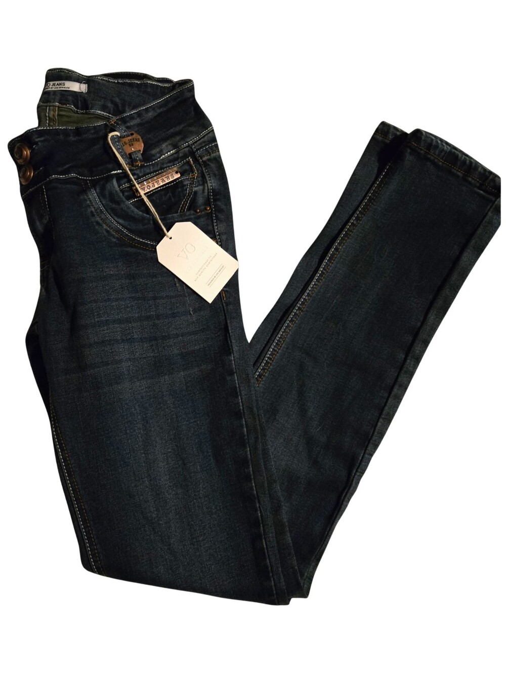 Virgin Only - Dark Blue Women’s Slim Jeans With Jewel Pocket Accents Size 26 VO